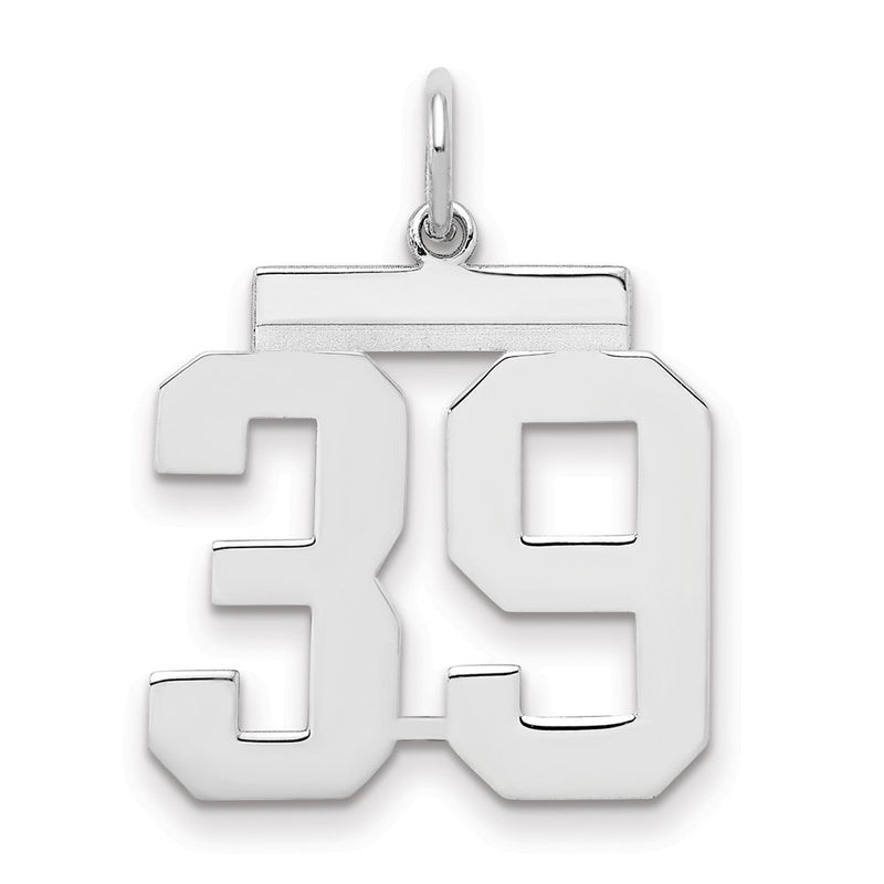 Sterling Silver Sterling/Silver Rhodium-Plated Polished Number 39 Charm