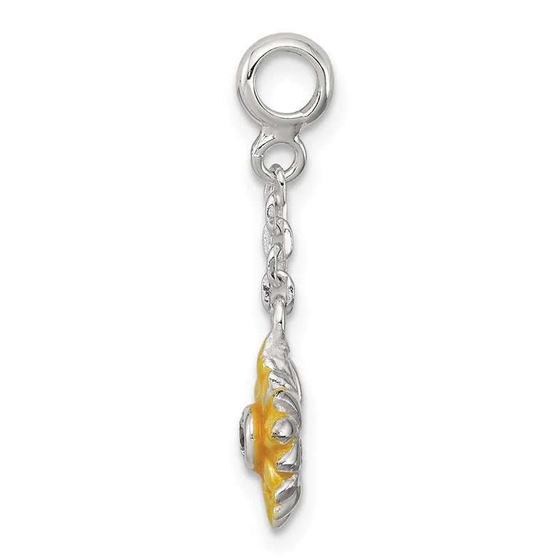 Sterling Silver Yellow Enameled Flower W/Cz 1/2In Dangle Enhancer