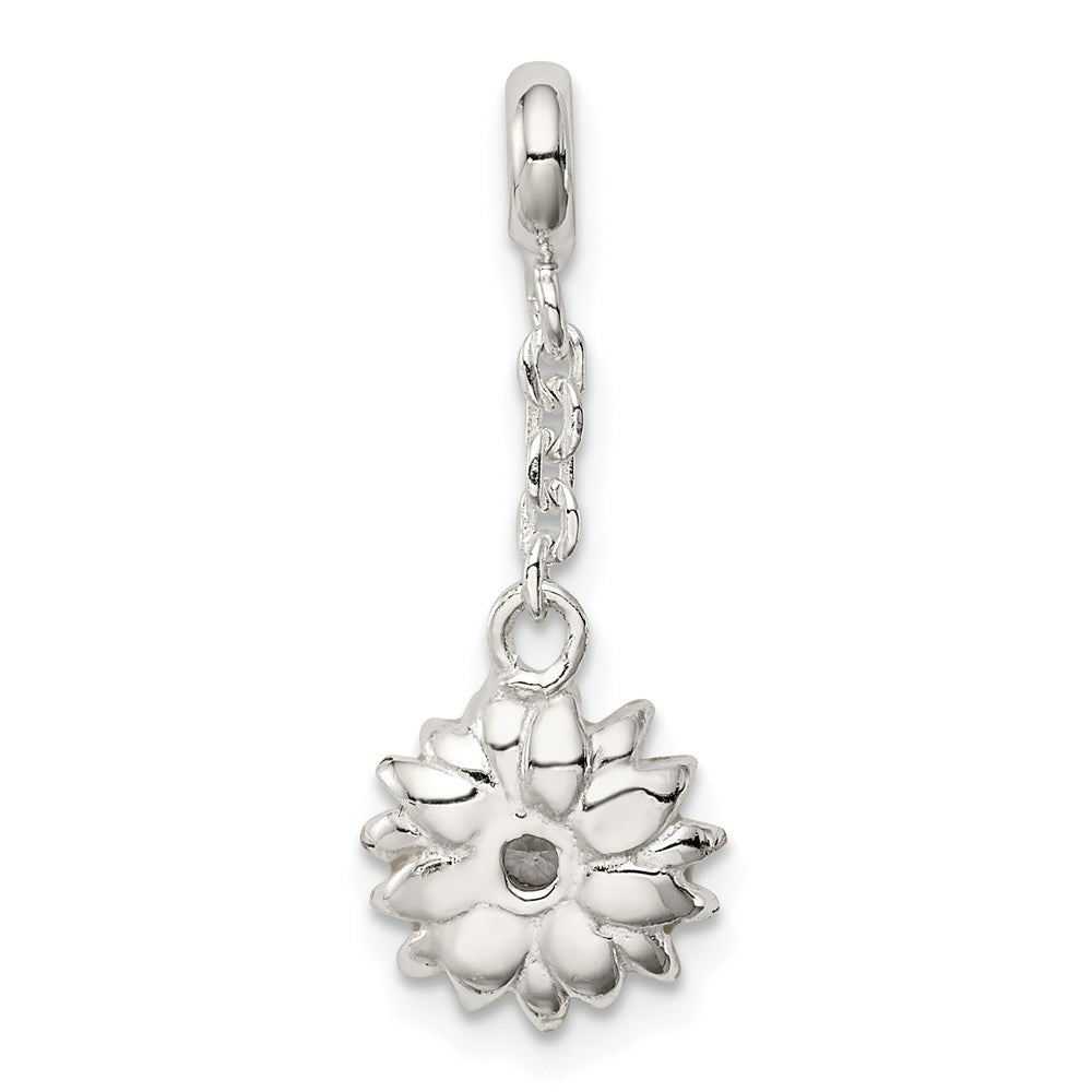 Sterling Silver Yellow Enameled Flower W/Cz 1/2In Dangle Enhancer