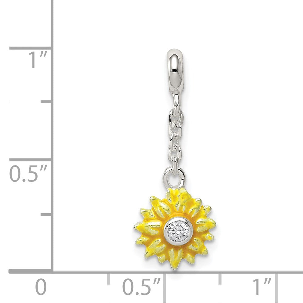 Sterling Silver Yellow Enameled Flower W/Cz 1/2In Dangle Enhancer