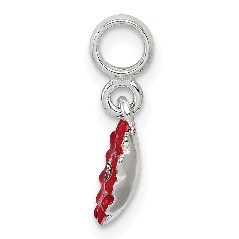 Sterling Silver Red Enameled Flower W/Cz Enhancer