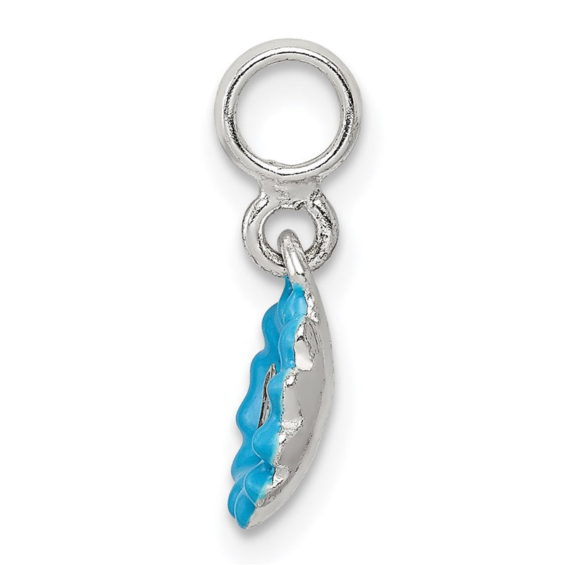 Sterling Silver Blue Enamel Flower W/ Cz Enhancer