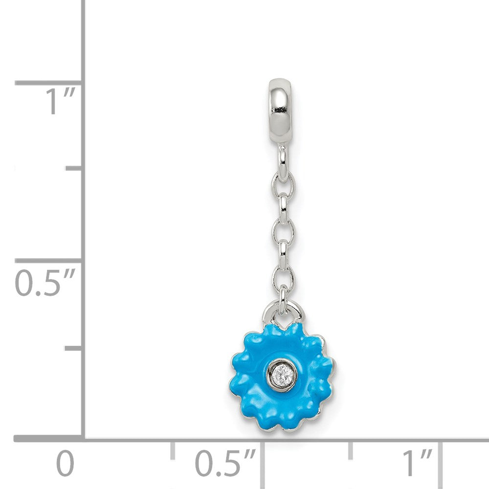 Sterling Silver Blue Enamel Flower W/ Cz 1/2In Dangle Enhancer
