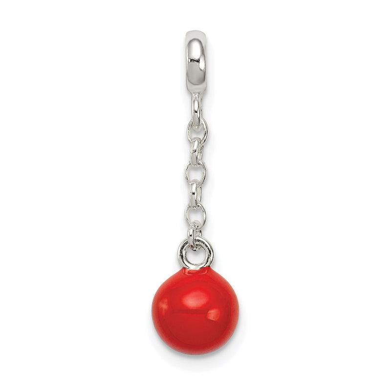 Sterling Silver Red Enameled Bead 1/2In Dangle Enhancer