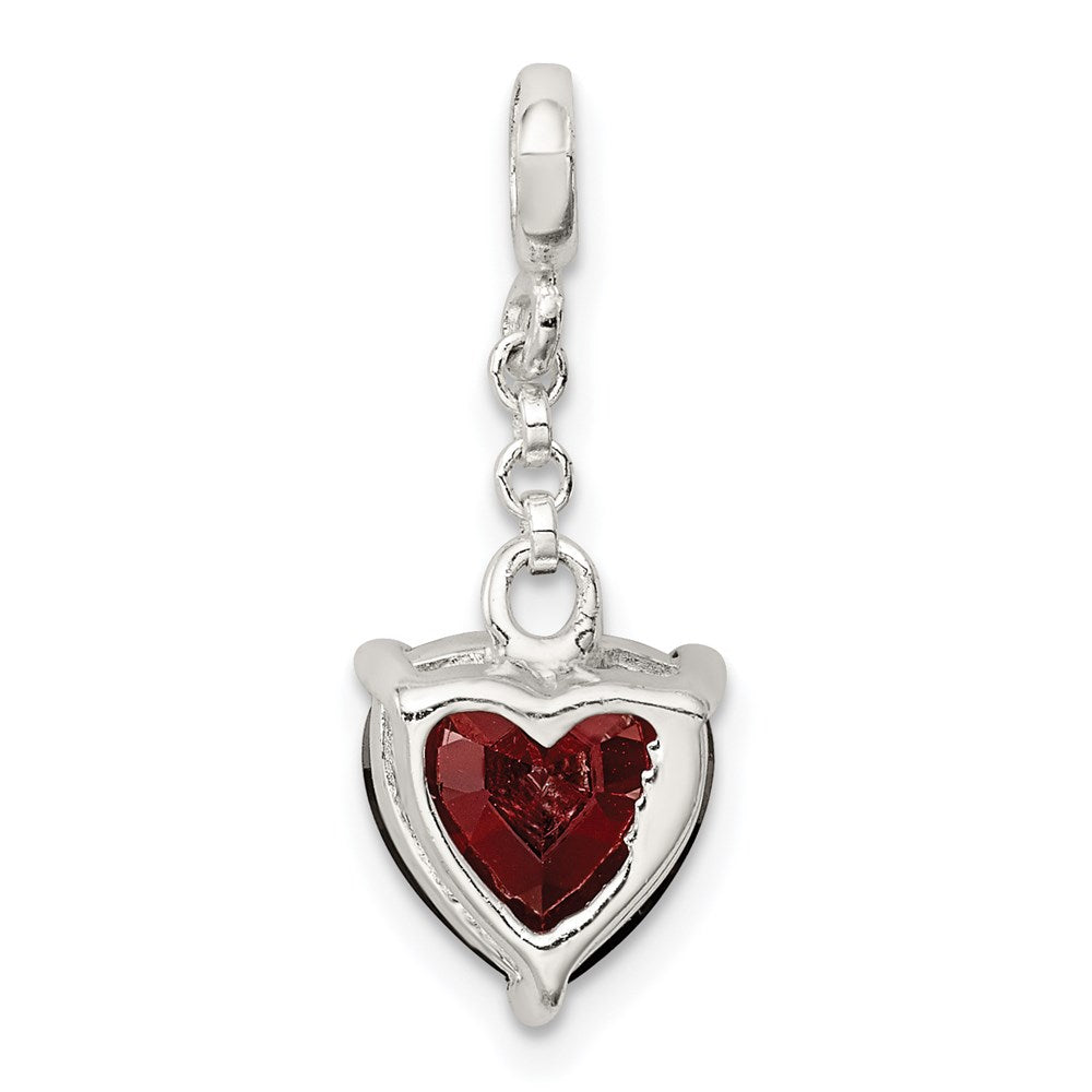 Sterling Silver Dark Red Cz Heart 1/2In Dangle Enhancer