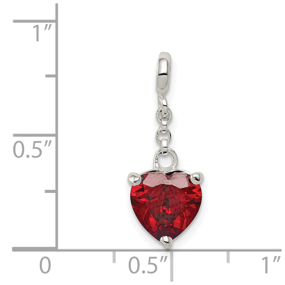 Sterling Silver Dark Red Cz Heart 1/2In Dangle Enhancer