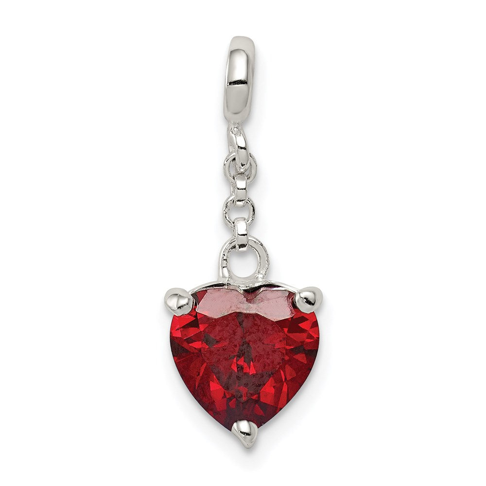 Sterling Silver Dark Red Cz Heart 1/2In Dangle Enhancer