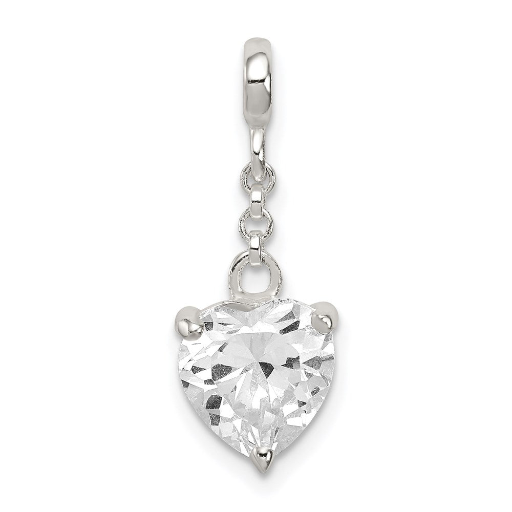 Sterling Silver Clear Cz Heart 1/2In Dangle Enhancer