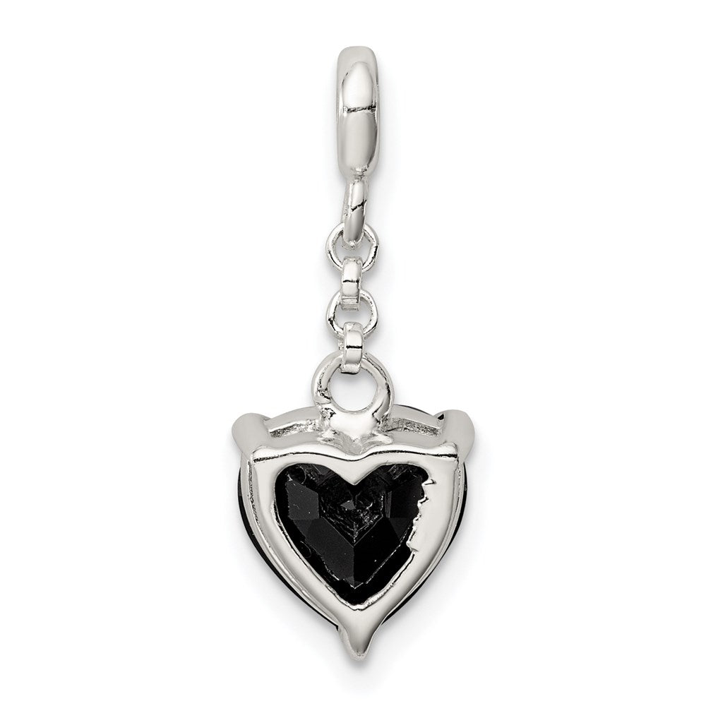 Sterling Silver Black Cz Heart 1/2In Dangle Enhancer