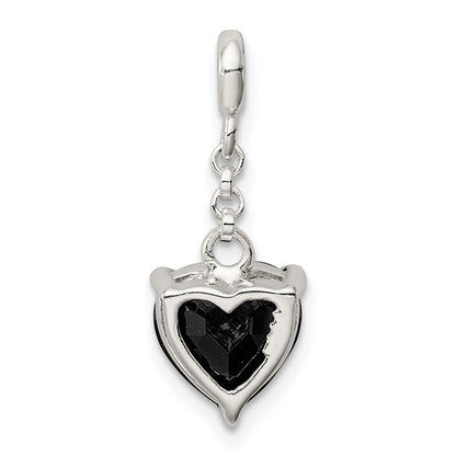 Sterling Silver Black Cz Heart 1/2In Dangle Enhancer