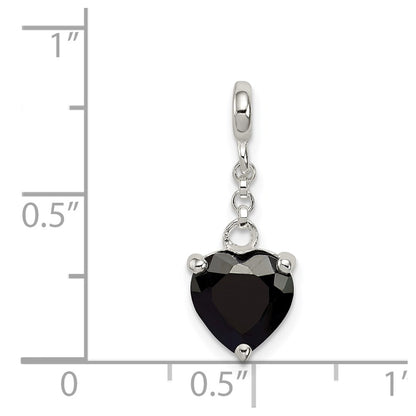 Sterling Silver Black Cz Heart 1/2In Dangle Enhancer