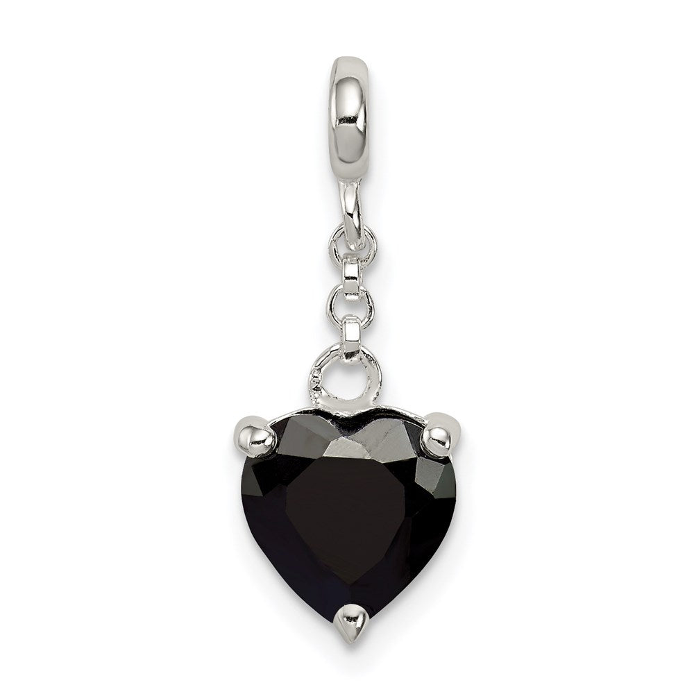 Sterling Silver Black Cz Heart 1/2In Dangle Enhancer