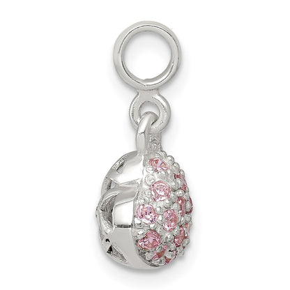 Sterling Silver Pink Cz Puffed Heart Enhancer