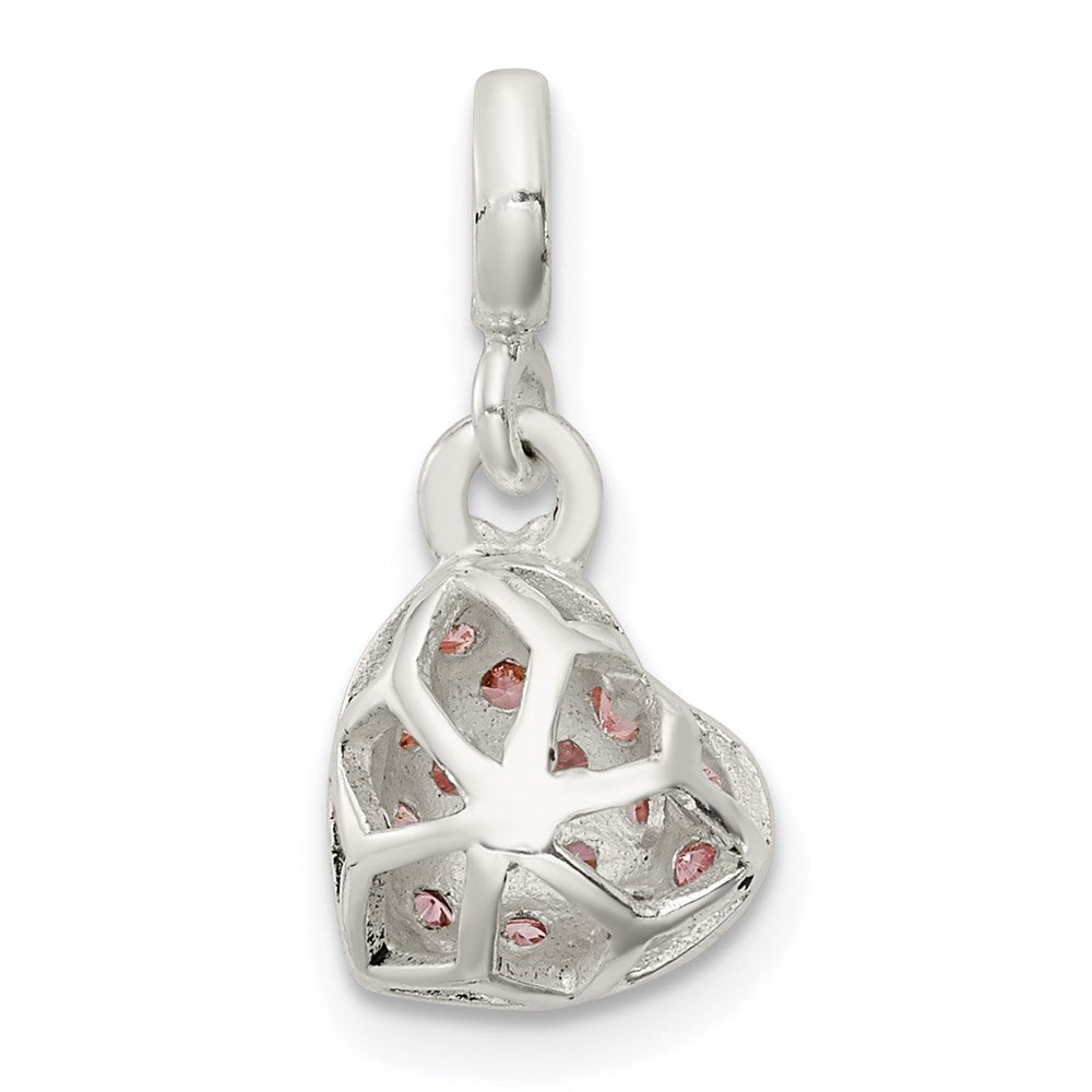 Sterling Silver Pink Cz Puffed Heart Enhancer