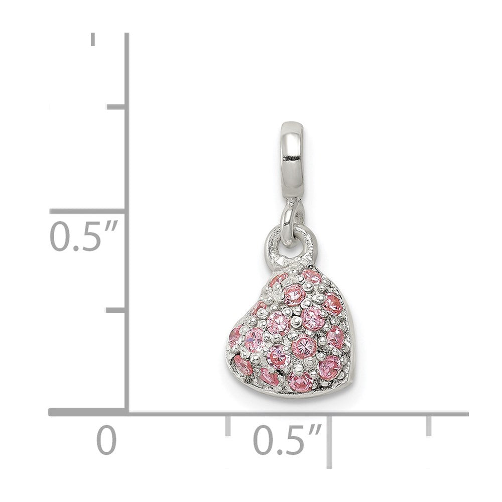 Sterling Silver Pink Cz Puffed Heart Enhancer