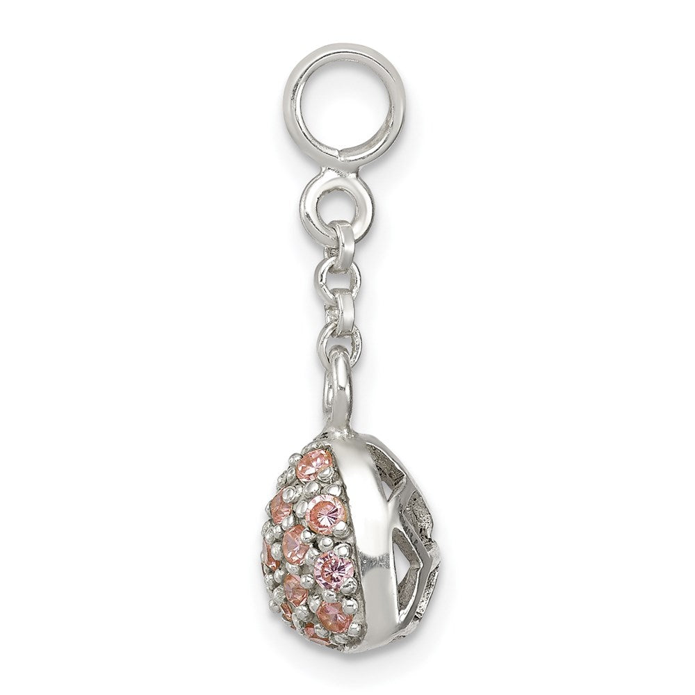 Sterling Silver Pink Cz Puffed Heart 1/2In Dangle Enhancer