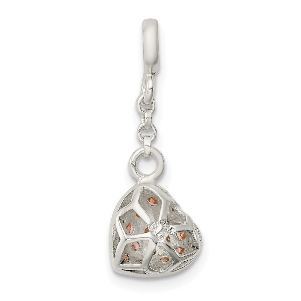 Sterling Silver Pink Cz Puffed Heart 1/2In Dangle Enhancer