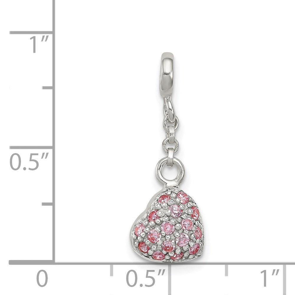 Sterling Silver Pink Cz Puffed Heart 1/2In Dangle Enhancer