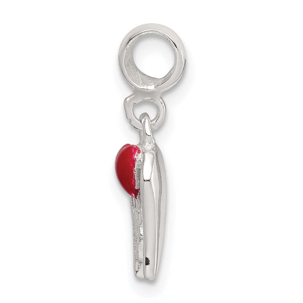 Sterling Silver Red Enameled Heart W/ Wings Enhancer