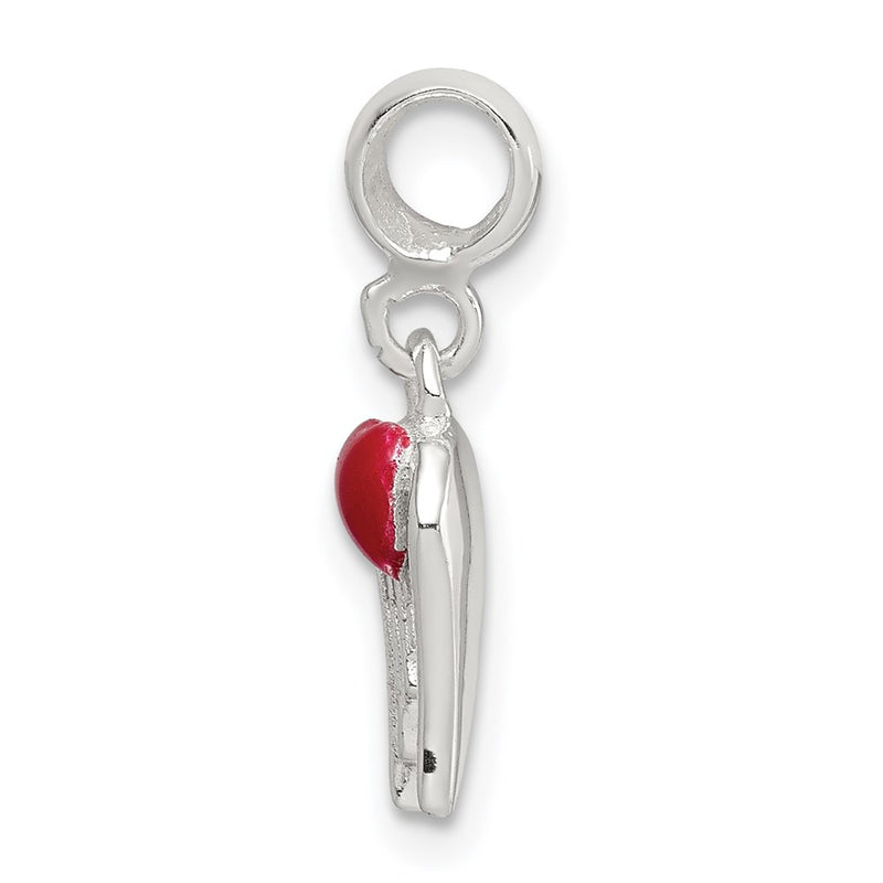 Sterling Silver Red Enameled Heart W/ Wings Enhancer