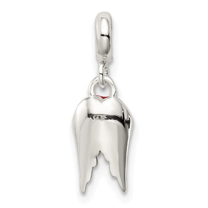 Sterling Silver Red Enameled Heart W/ Wings Enhancer
