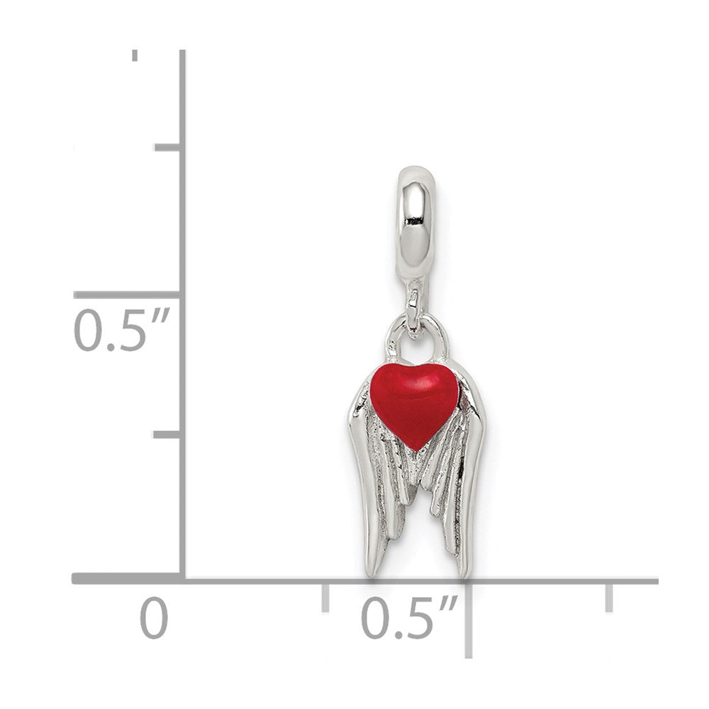 Sterling Silver Red Enameled Heart W/ Wings Enhancer