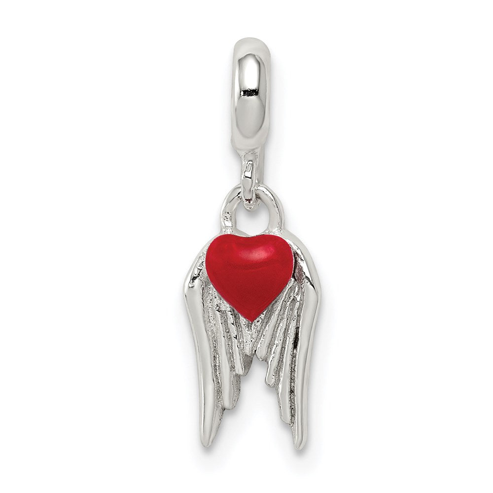 Sterling Silver Red Enameled Heart W/ Wings Enhancer