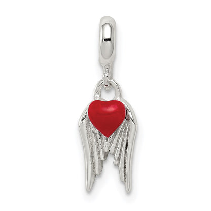 Sterling Silver Red Enameled Heart W/ Wings Enhancer