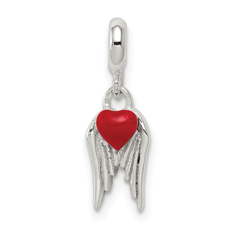 Sterling Silver Red Enameled Heart W/ Wings Enhancer