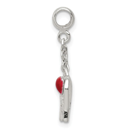 Sterling Silver Red Enameled Heart W/ Wings 1/2In Dangle Enhancer