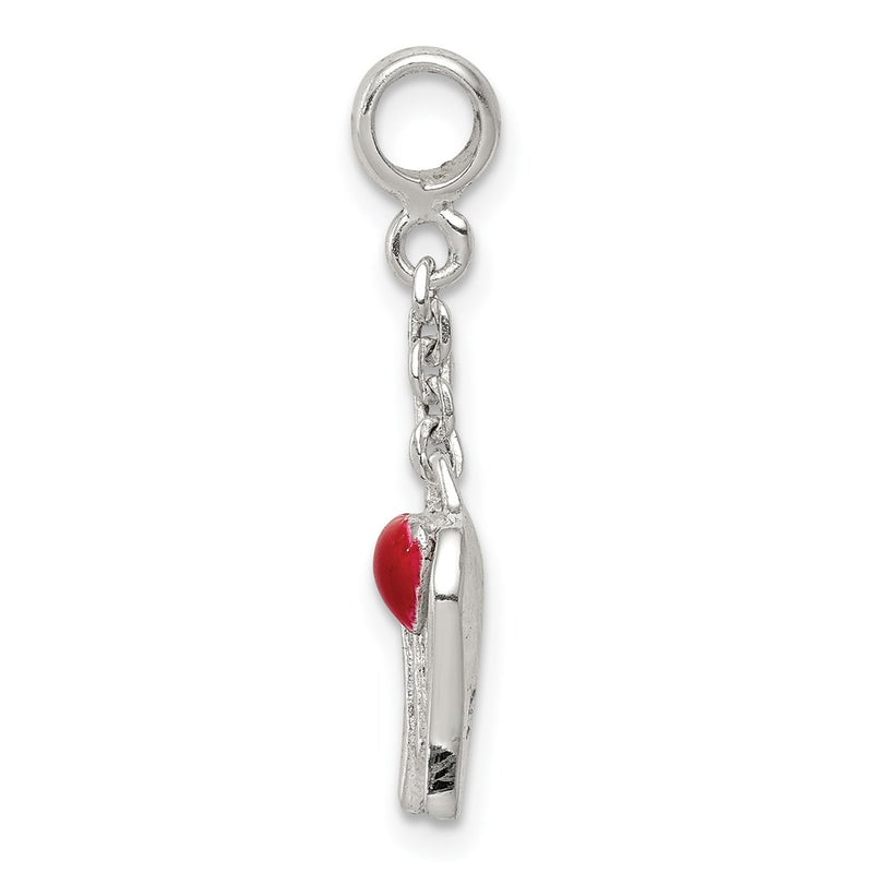 Sterling Silver Red Enameled Heart W/ Wings 1/2In Dangle Enhancer