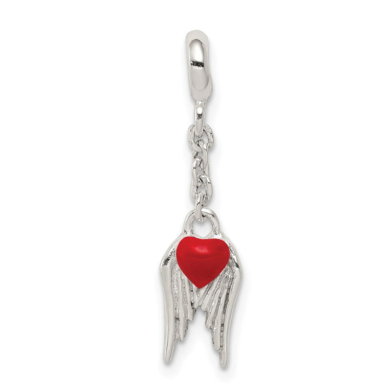 Sterling Silver Red Enameled Heart W/ Wings 1/2In Dangle Enhancer