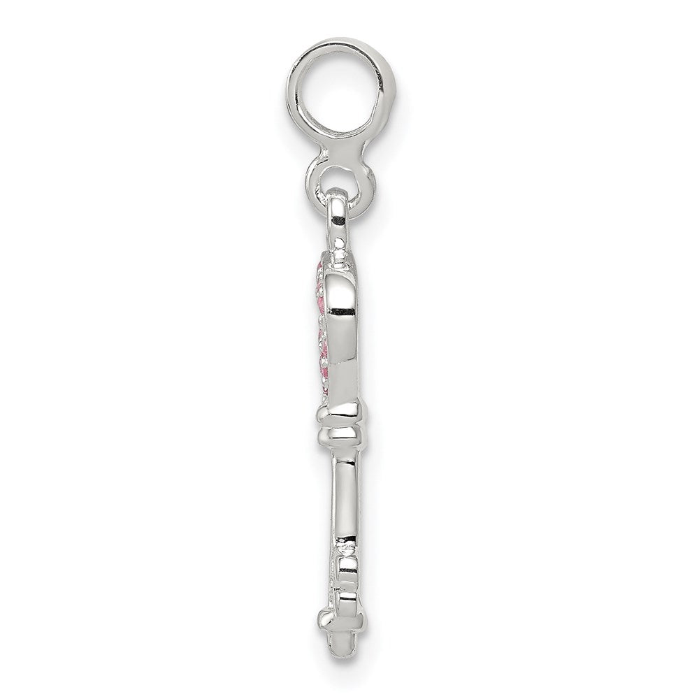 Sterling Silver Key With Pink Cz Heart Enhancer