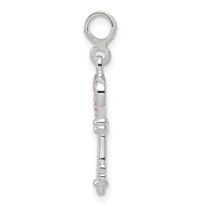 Sterling Silver Key With Pink Cz Heart Enhancer