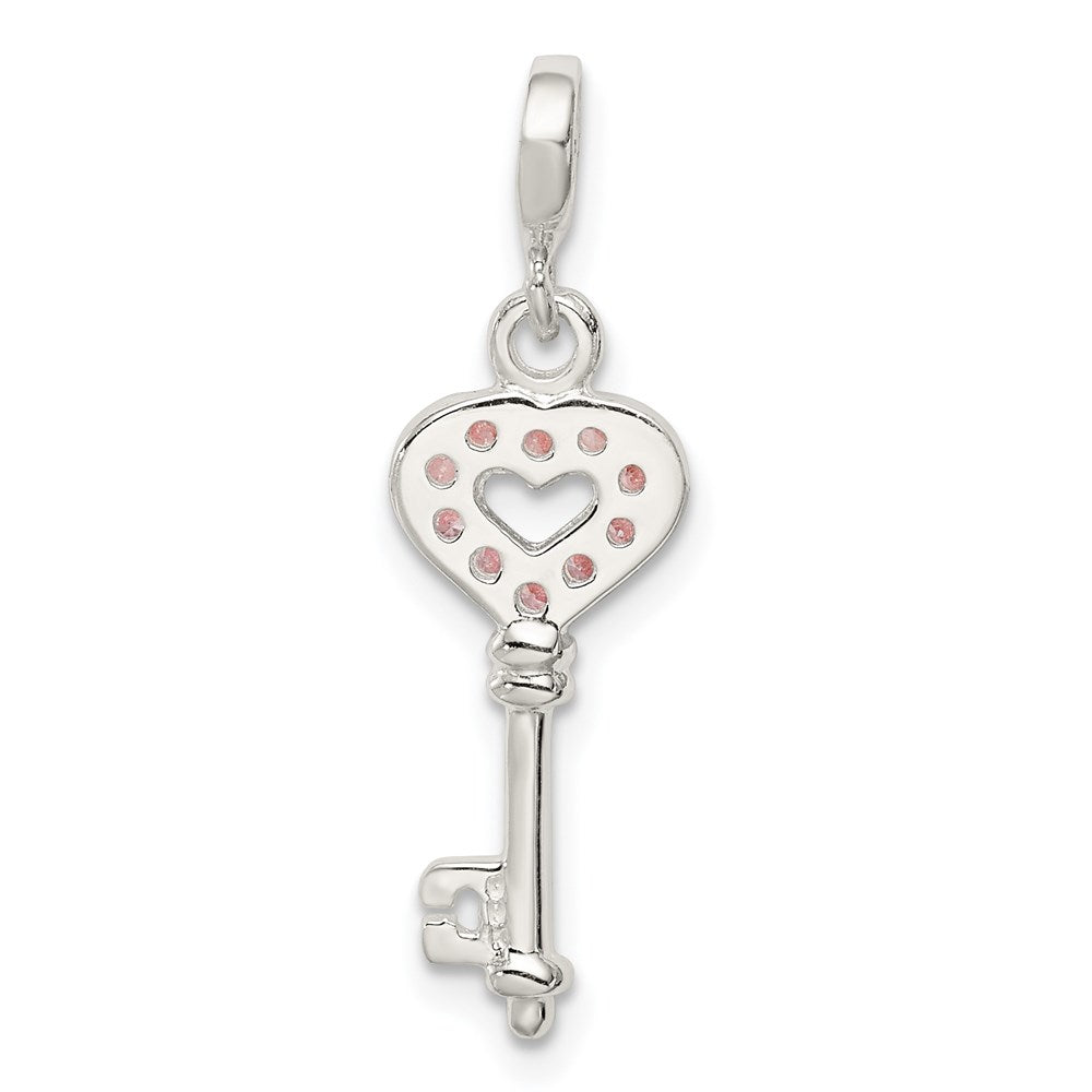 Sterling Silver Key With Pink Cz Heart Enhancer
