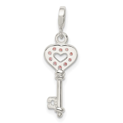 Sterling Silver Key With Pink Cz Heart Enhancer