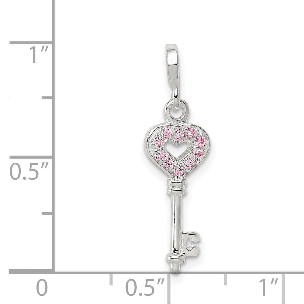 Sterling Silver Key With Pink Cz Heart Enhancer