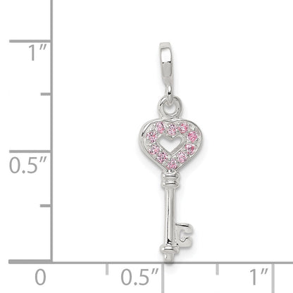 Sterling Silver Key With Pink Cz Heart Enhancer