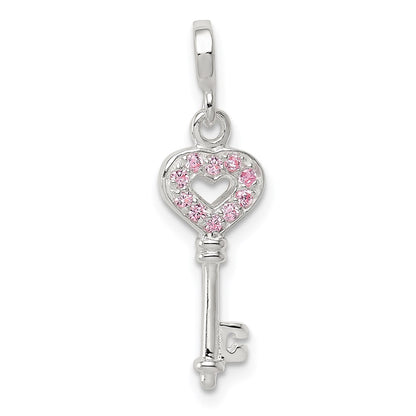 Sterling Silver Key With Pink Cz Heart Enhancer