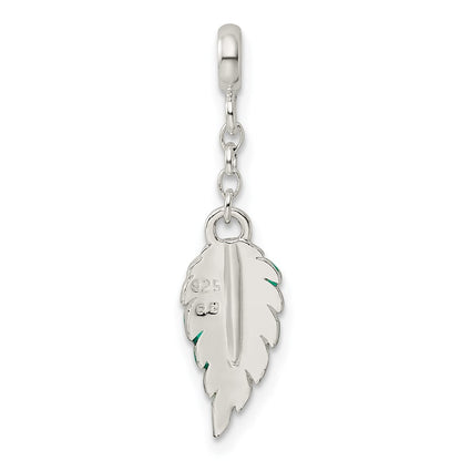 Sterling Silver Green Enameled Leaf 1/2In Dangle Enhancer