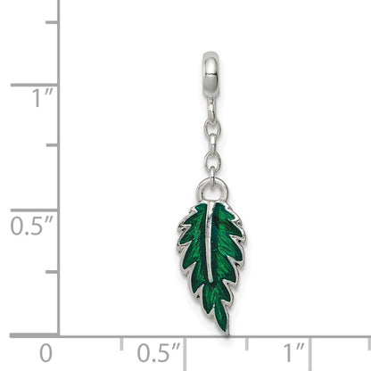 Sterling Silver Green Enameled Leaf 1/2In Dangle Enhancer
