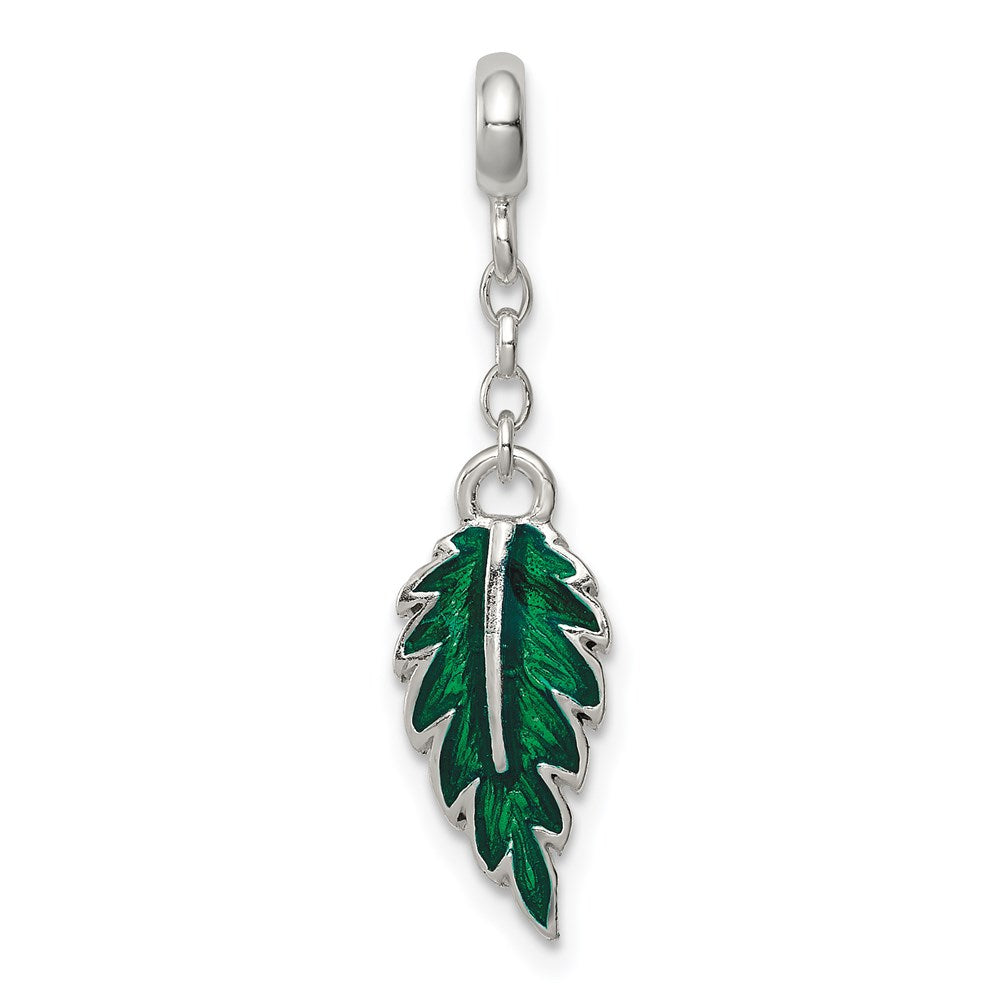 Sterling Silver Green Enameled Leaf 1/2In Dangle Enhancer