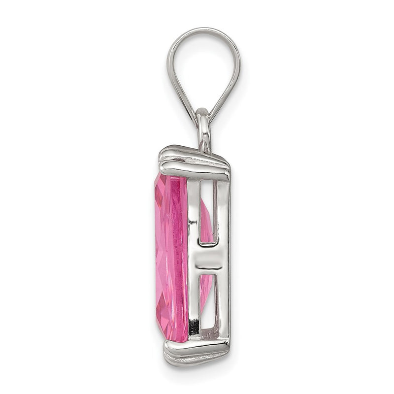 Sterling Silver Rectangle Pink Cz Pendant