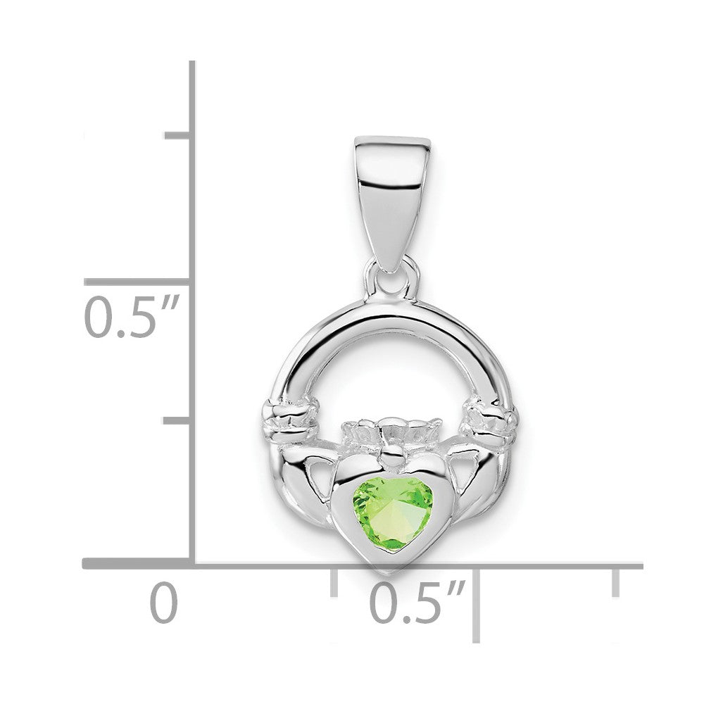 Sterling Silver Polished Green Cz Claddagh Pendant