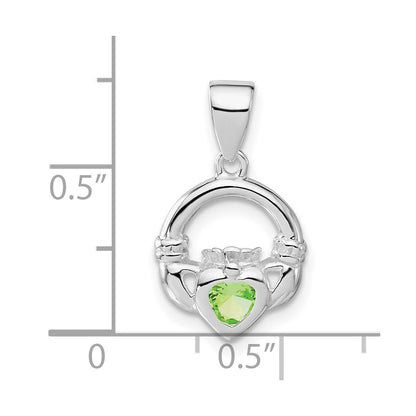 Sterling Silver Polished Green Cz Claddagh Pendant