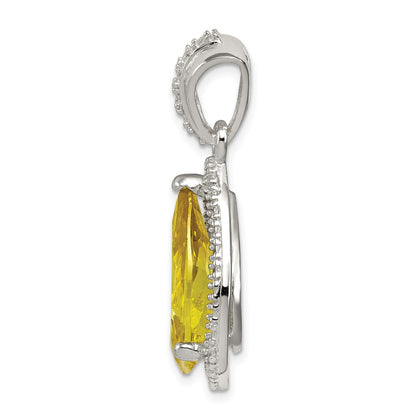 Sterling Silver Pear Shape Yellowish Green Cz Pendant