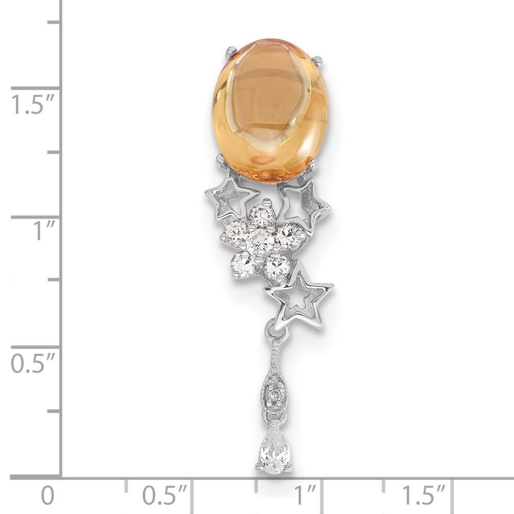 Sterling Silver Orange & Clear Cz Flower Stars Dangle Chain Slide