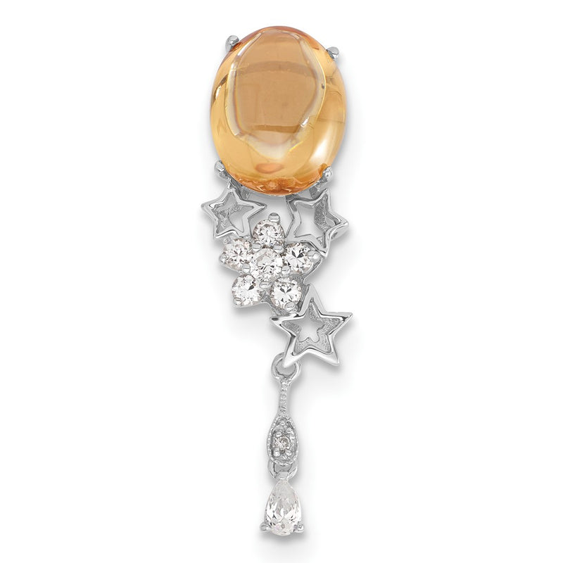 Sterling Silver Orange & Clear Cz Flower Stars Dangle Chain Slide