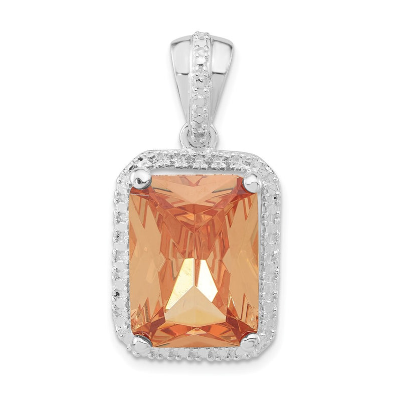 Sterling Silver Polished Champagne Cz Rectangle Pendant
