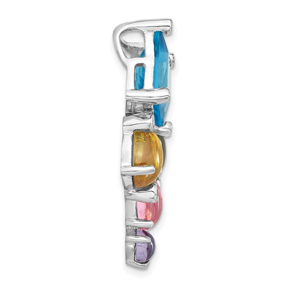 Sterling Silver Polished Multi-Color Cz Fancy Slide Pendant